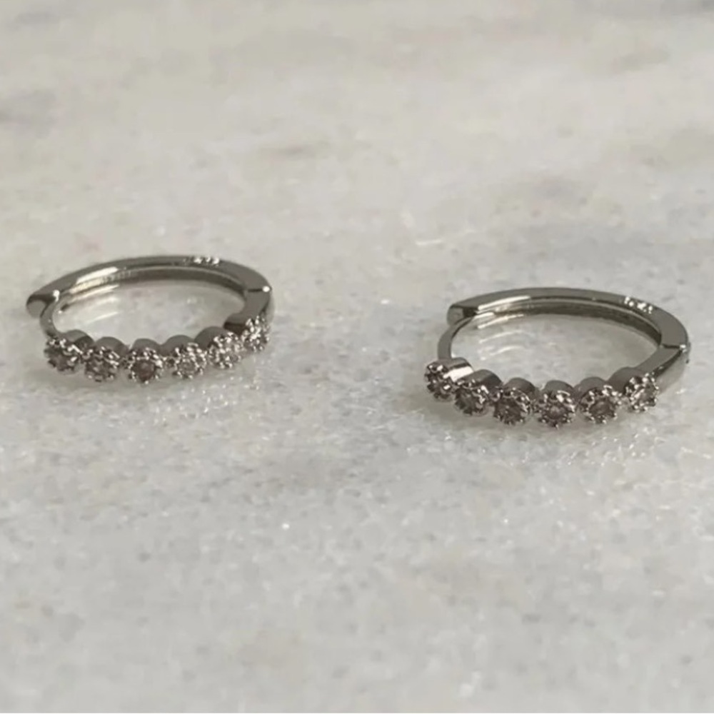 Sterling Silver Crystal Small Huggie Hoop Earrings Brand New